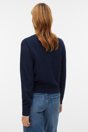 Prachtig vest met O-hals - marineblauwe blazer w. Berk