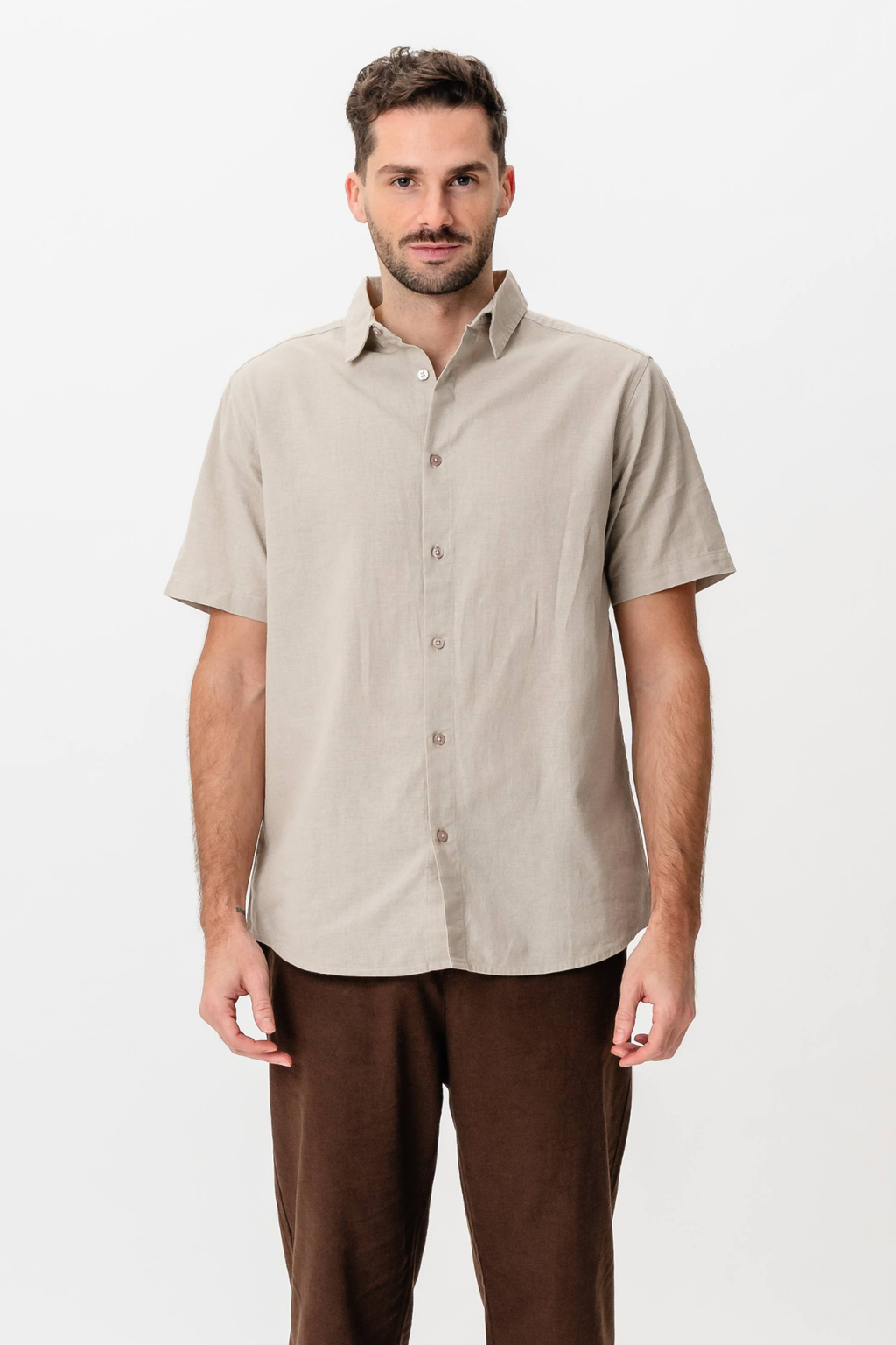 Linnen set shirt met korte mouwen + linnen Shorts - Terracotta (pakketdeal)