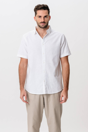 Linnen set shirt met korte mouwen + linnen Shorts - Leger (pakketdeal)