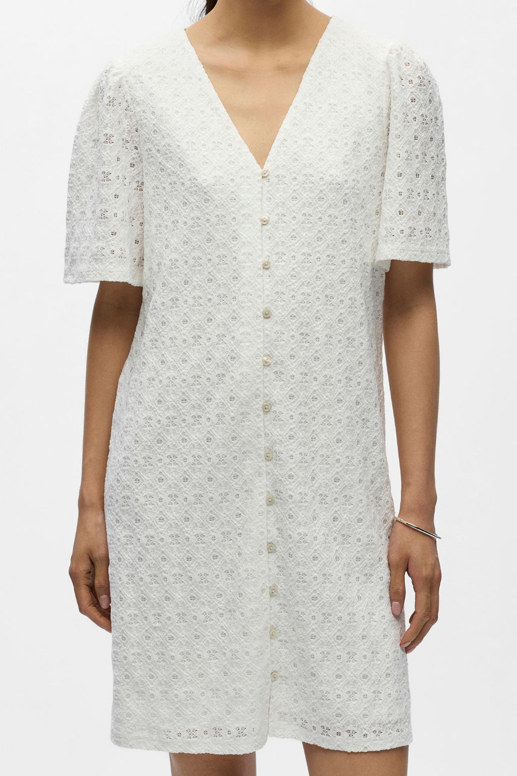 Laila jurk met V-hals - Cloud Dancer