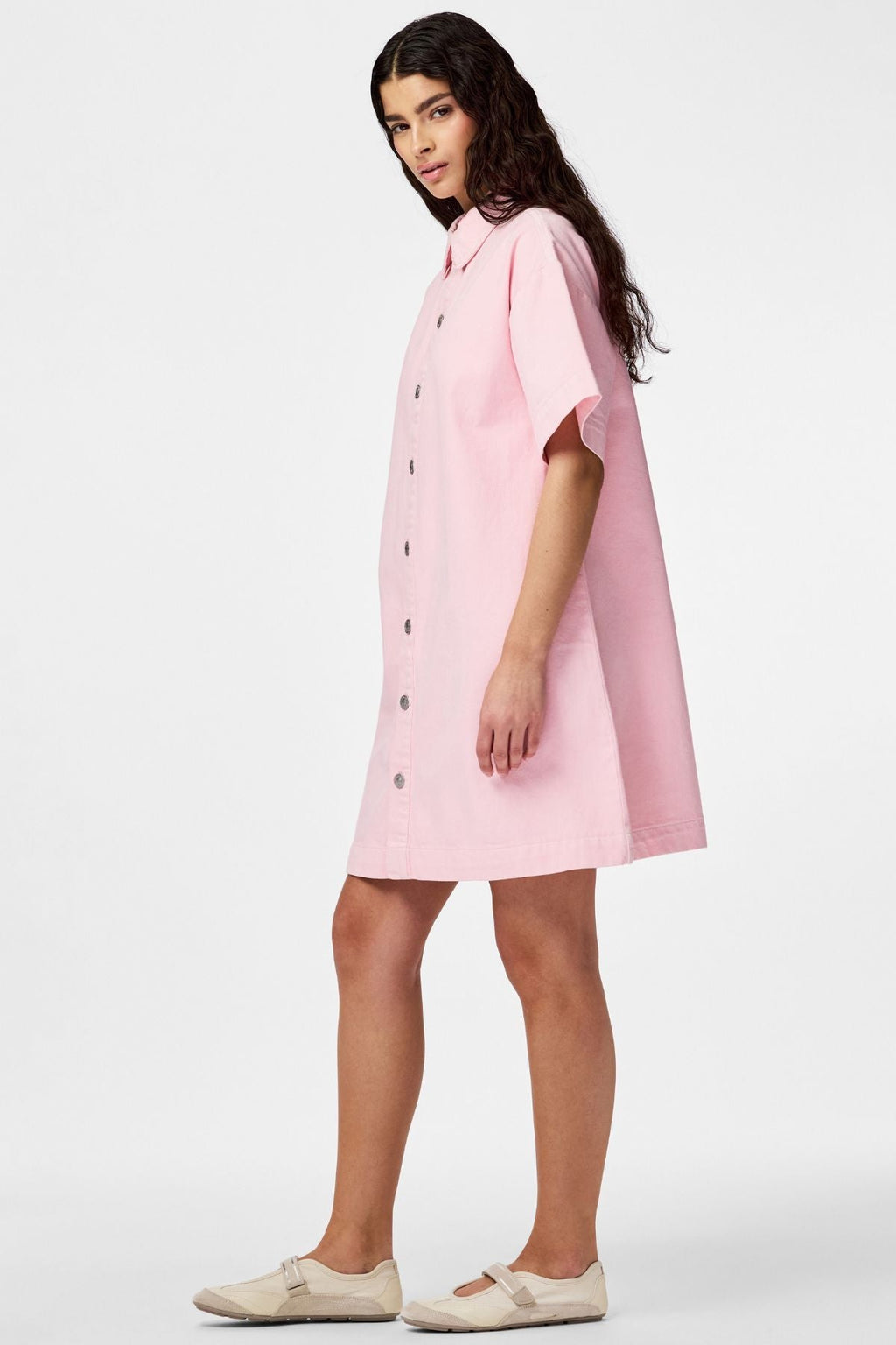 Hemelse denimjurk in A-vorm - Roze lepelaar