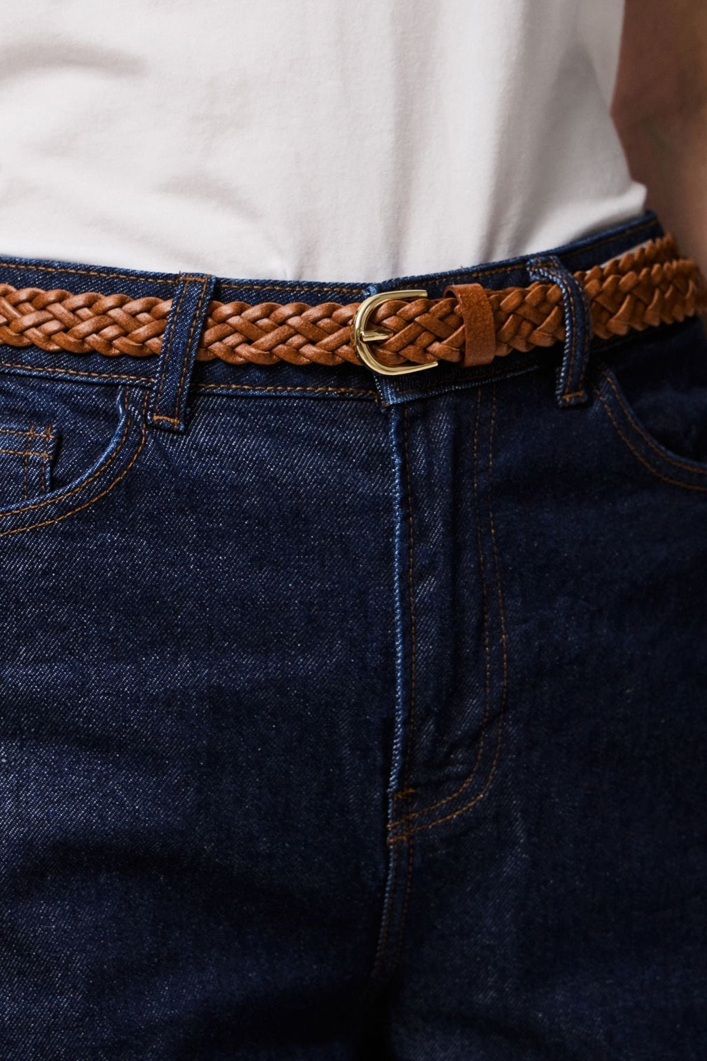 Avery leer gevlochten Slim Riem - cognac