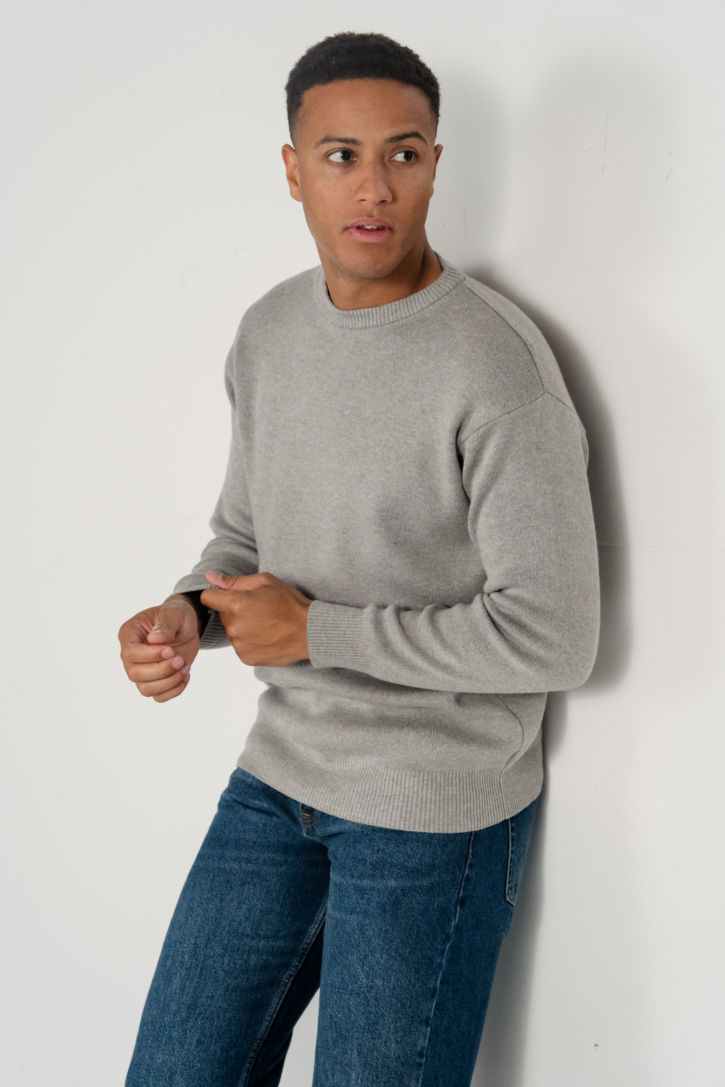 Crewneck Knit Sweater - Light Grey