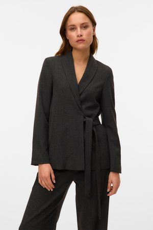 Bestie Loose Strap Blazer - Dark Gray Melange