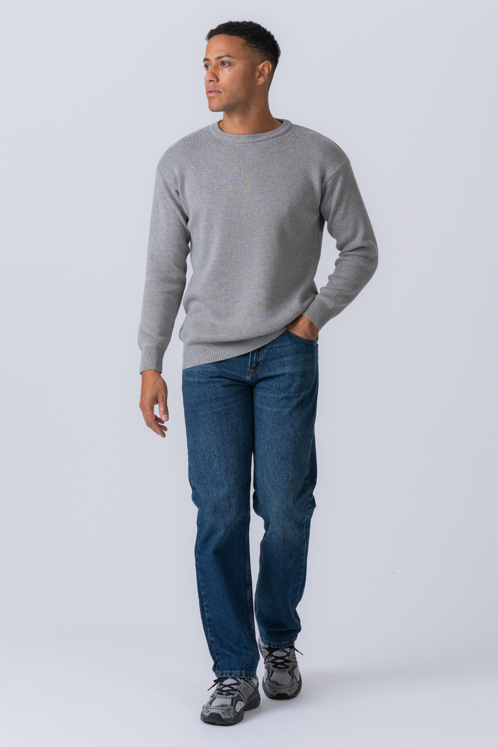 Crewneck Knit Sweater - Light Grey