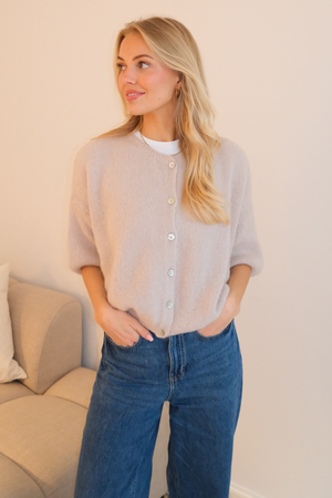 Mary gebreide trui met korte mouwen - Beige