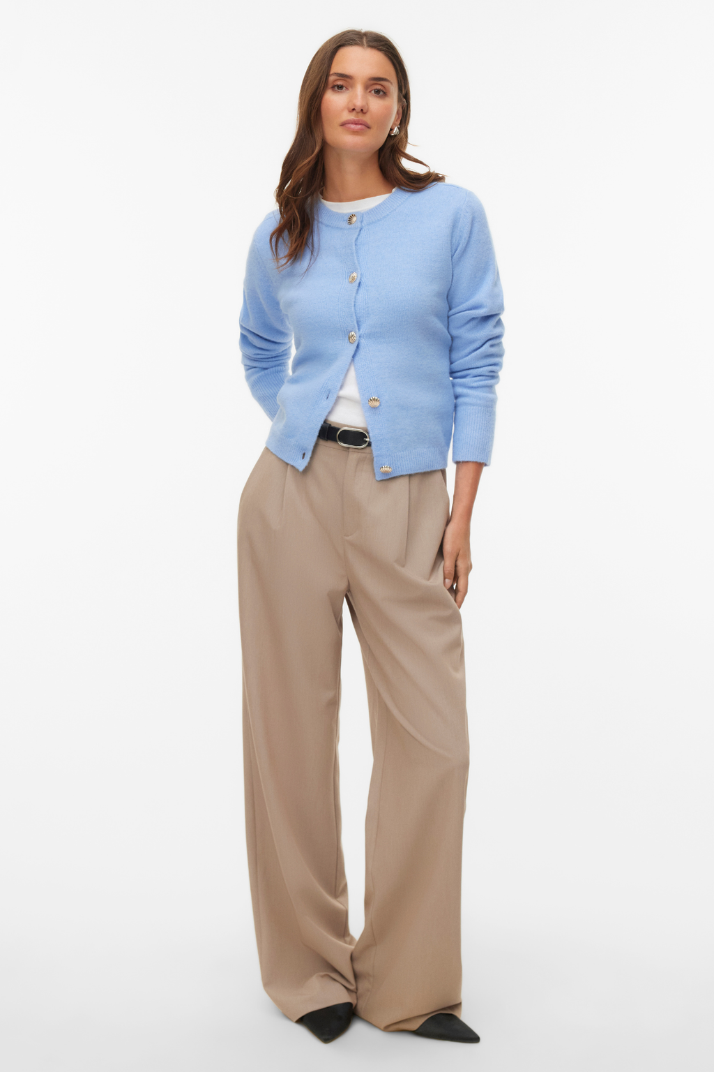 Fiona Kort Knoopvest - Brunnera Blue Melange