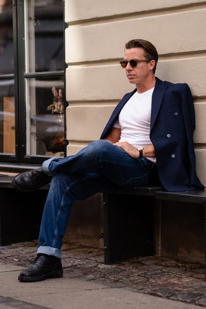 Premium Double-breasted Blazer - Navy