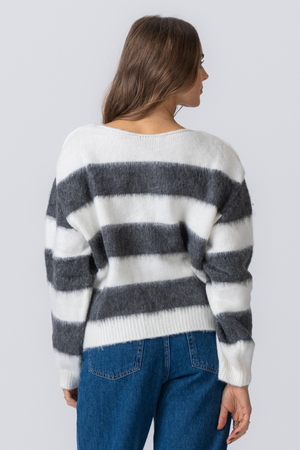 Celina Striped Knitted Sweater - White/Grey