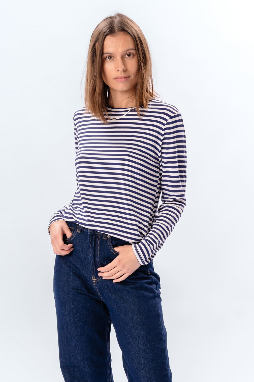 Gestreepte lange mouw Slim Fit - Blauw