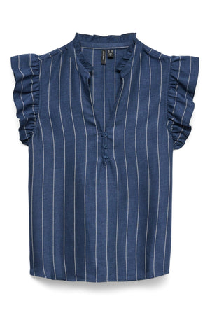 Odette Top met V-hals - Donker Denim / Wit