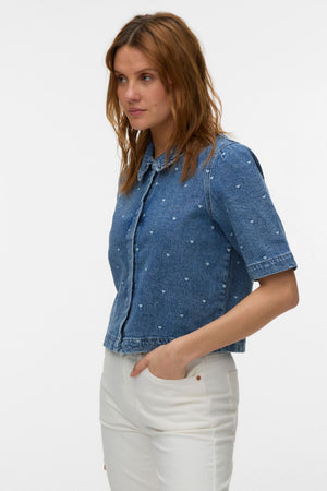 Dionne 2/4 Denim Overhemd - Medium Blauw Denim - Hart