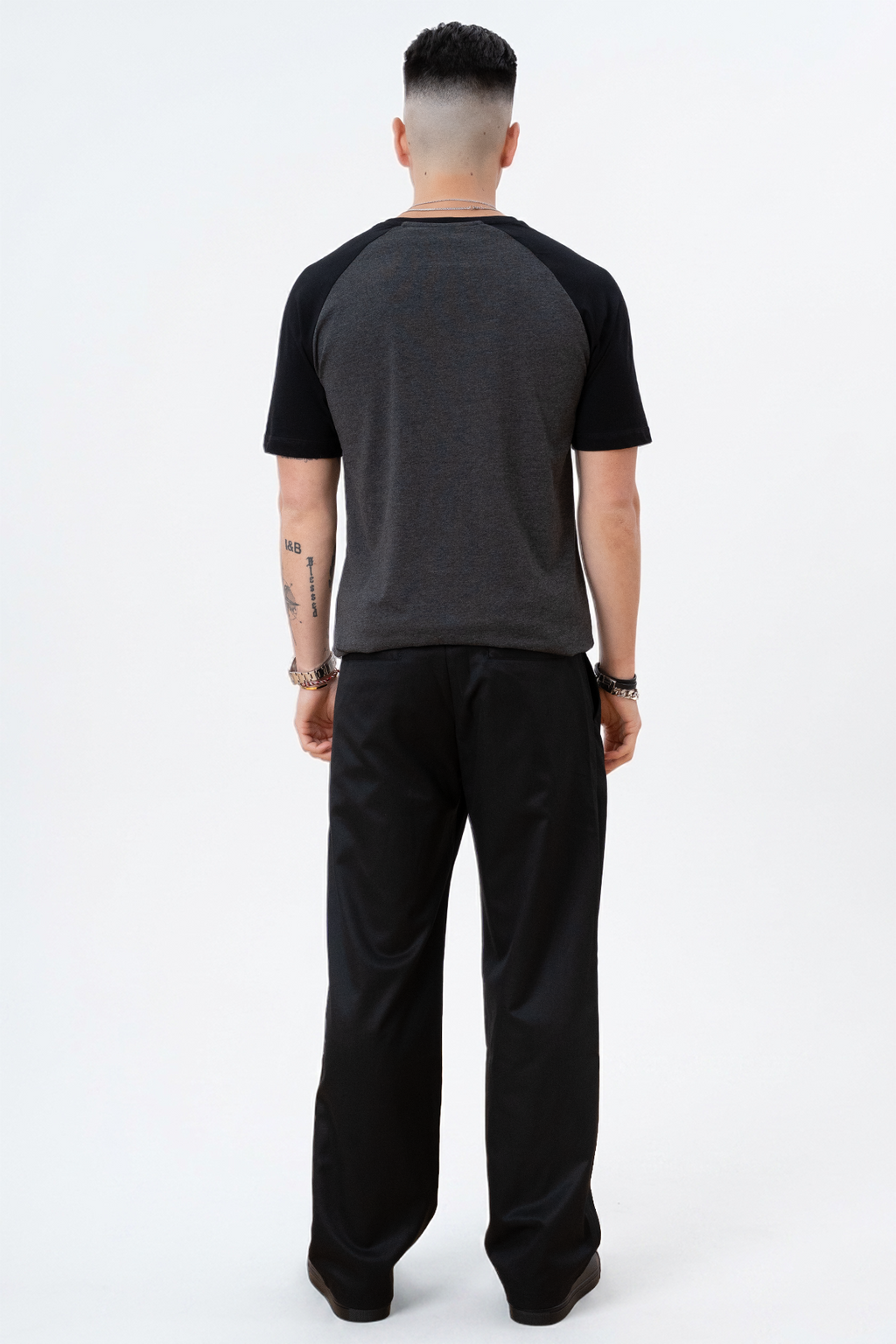 Basic Raglan T-shirt-Zwart-donker grijs