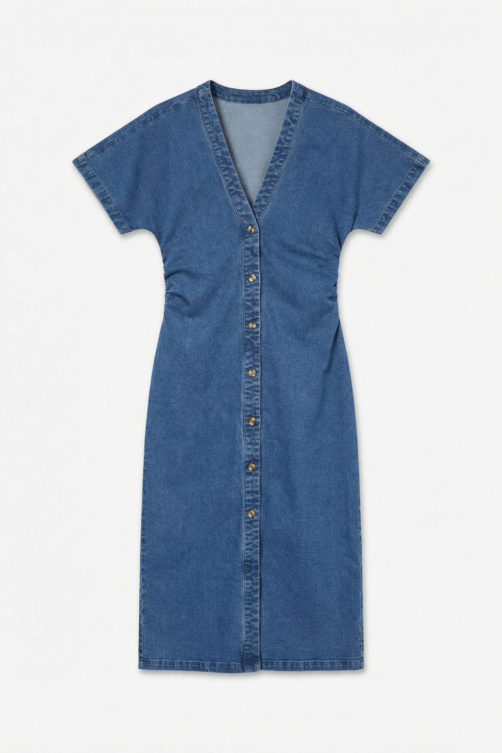 Melaney denimjurk met 2/4 V-hals - medium blauw denim