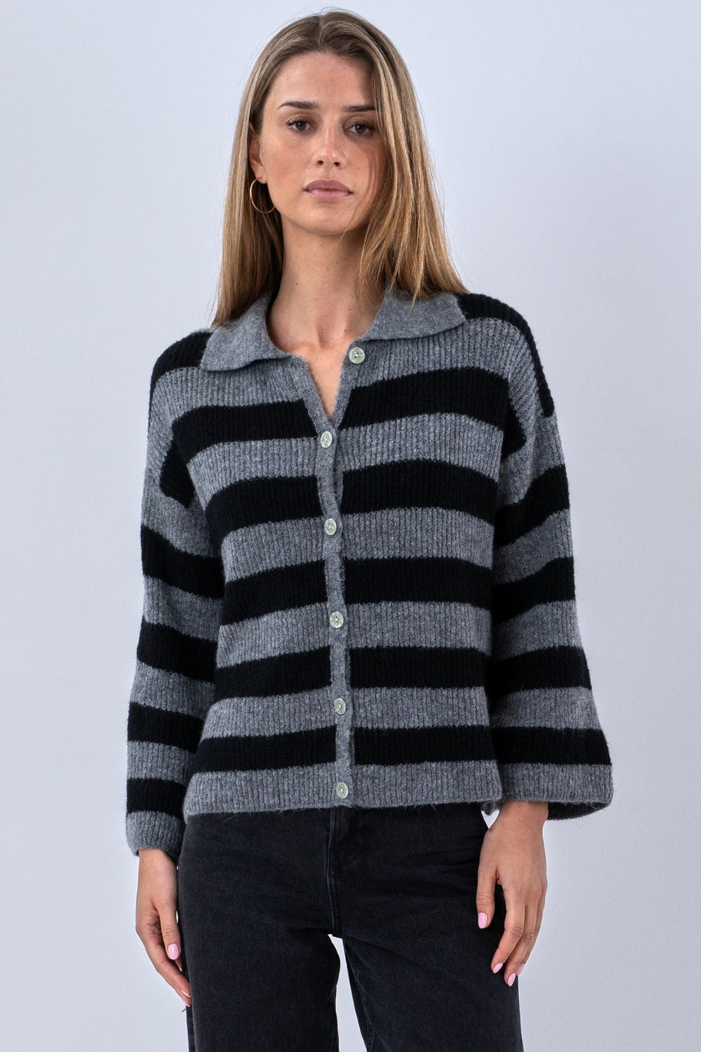 Josie Polo Gebreid - Grijs/Zwart