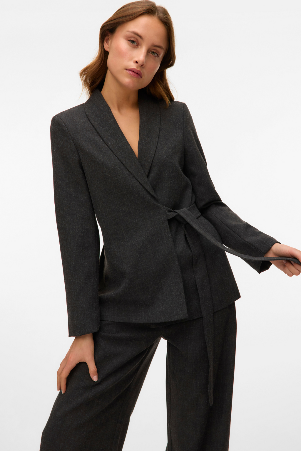 Bestie Loose Strap Blazer - Dark Gray Melange