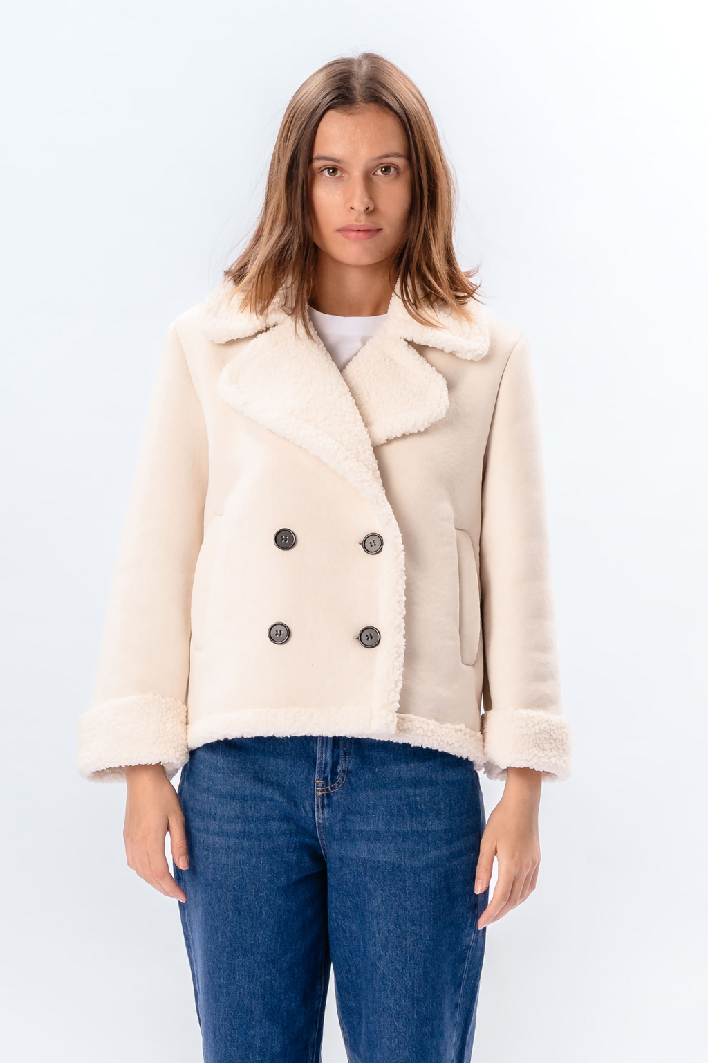 Shearling korte jas - Chalk