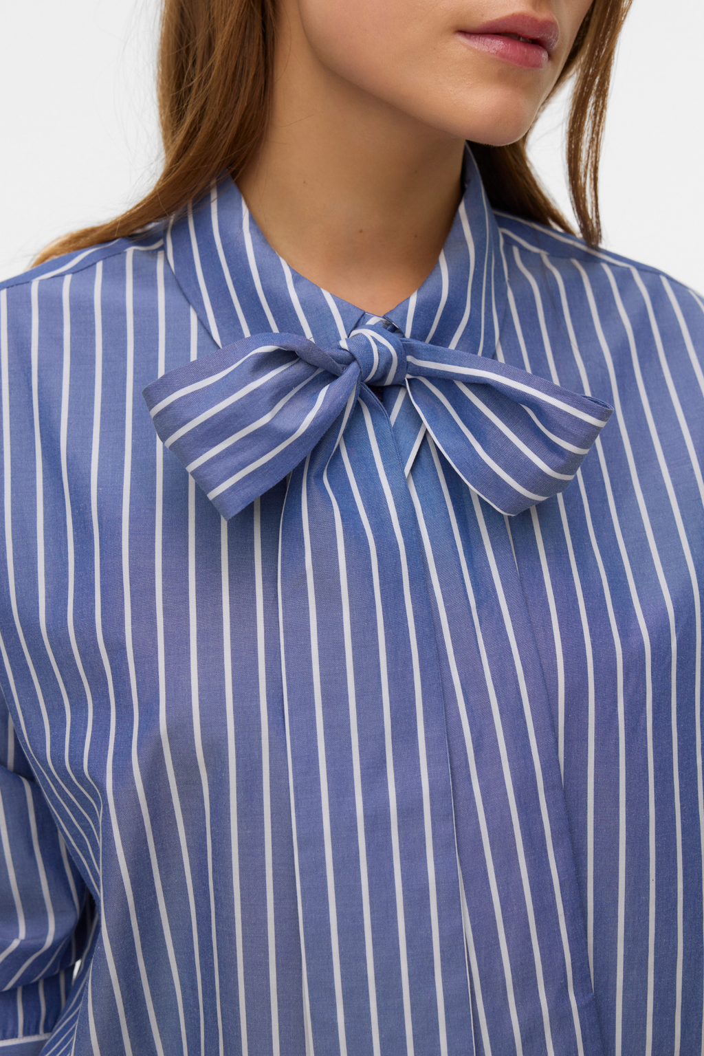 Islunn overhemd met strik - donker denim sneeuwwit