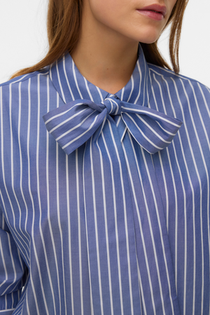 Islunn overhemd met strik - donker denim sneeuwwit