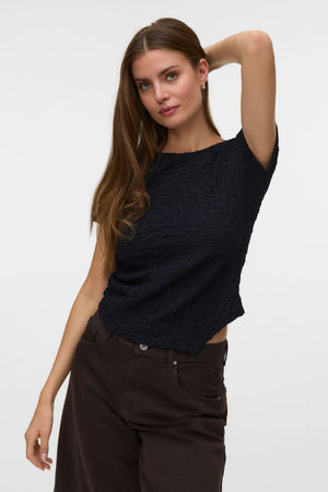 Alissia asymmetrische top met o-hals - zwart