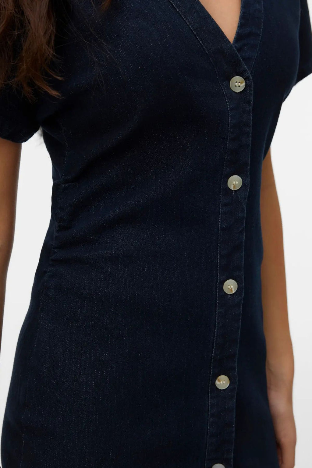 Sanni jurk met V-hals - donkerblauw denim