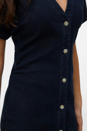 Sanni jurk met V-hals - donkerblauw denim