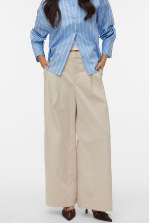 Meng MidWaist Gekreukte Wijde Broek - Cement