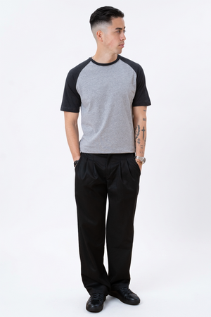 Basic Raglan T-shirt-zwart-licht grijs