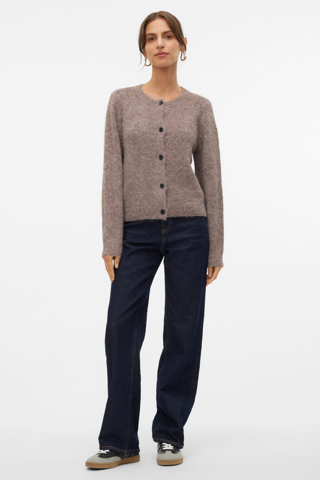 Novah O-hals Knoop Cardi - Bruine Linzen Melange