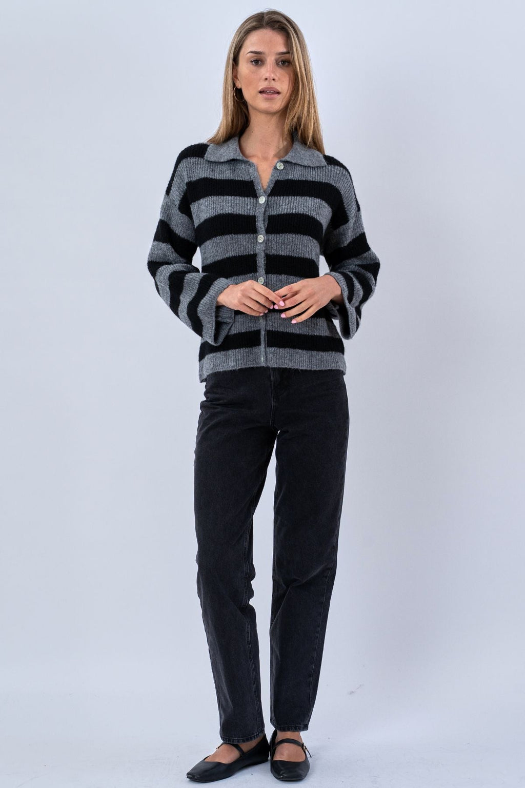 Josie Polo Gebreid - Grijs/Zwart