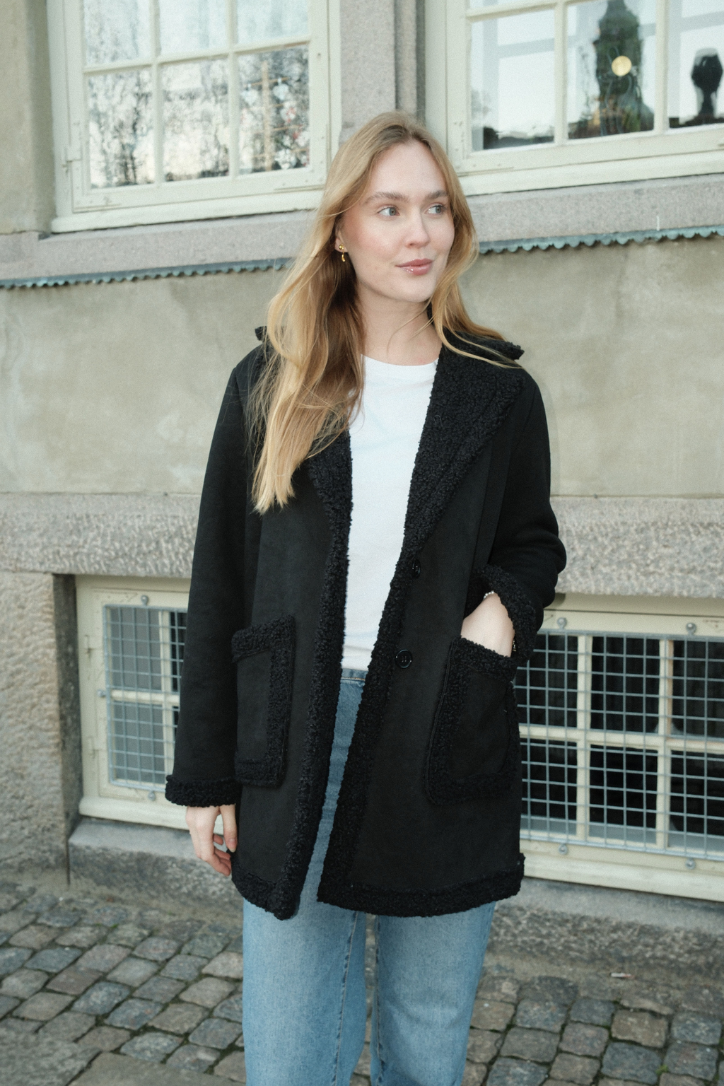 Shearling Mantel - Zwart