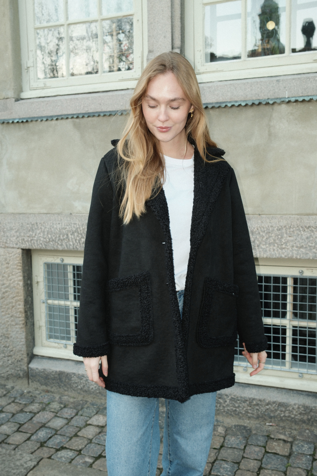 Shearling Mantel - Zwart