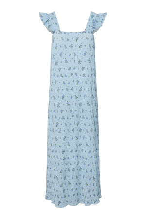 Flora jurk met bandjes en volants - kasjmierblauw