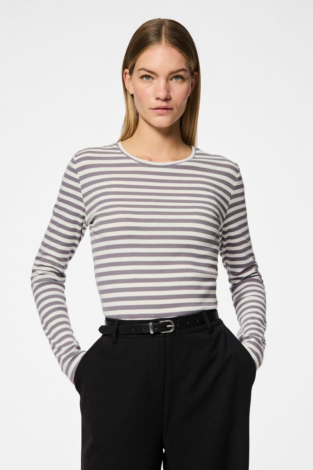 Myra Slim Riem - zwart zilver