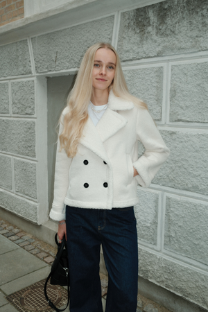 Shearling korte jas - Chalk