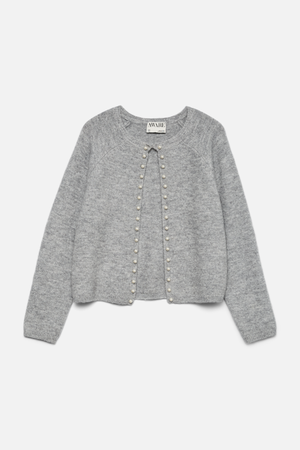 Magalene O -Neck Pearl Cardigan - Medium Gray Melange