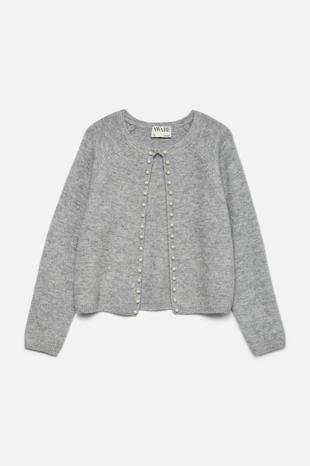 Magalene O -Neck Pearl Cardigan - Medium Gray Melange