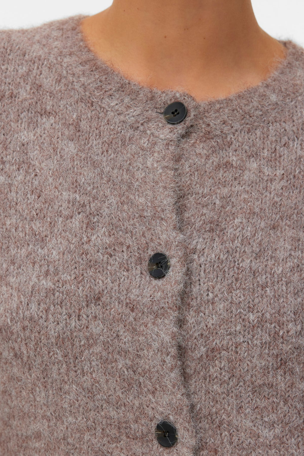 Novah O-hals Knoop Cardi - Bruine Linzen Melange