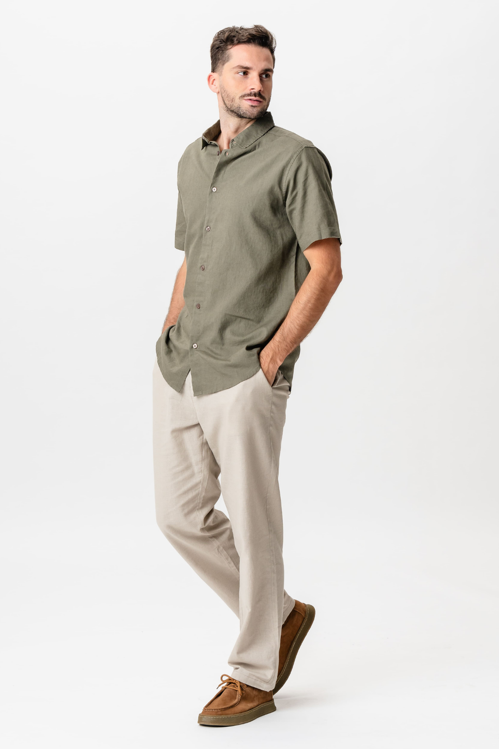 Short Sleeve Linen Shirt - Army