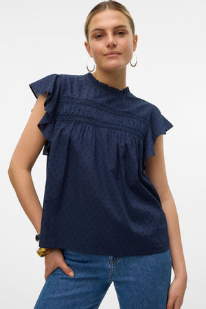 Trine kanten top - marineblauwe blazer