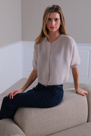 Mary gebreide trui met korte mouwen - Beige