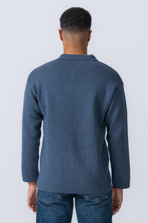 Gebreide polo met lange mouwen - oceaanblauw