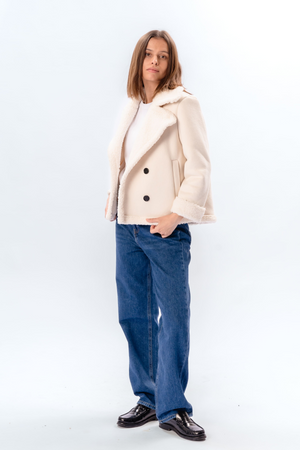 Shearling korte jas - Chalk