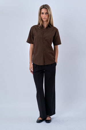 Short Sleeve Linen Shirt - Brown