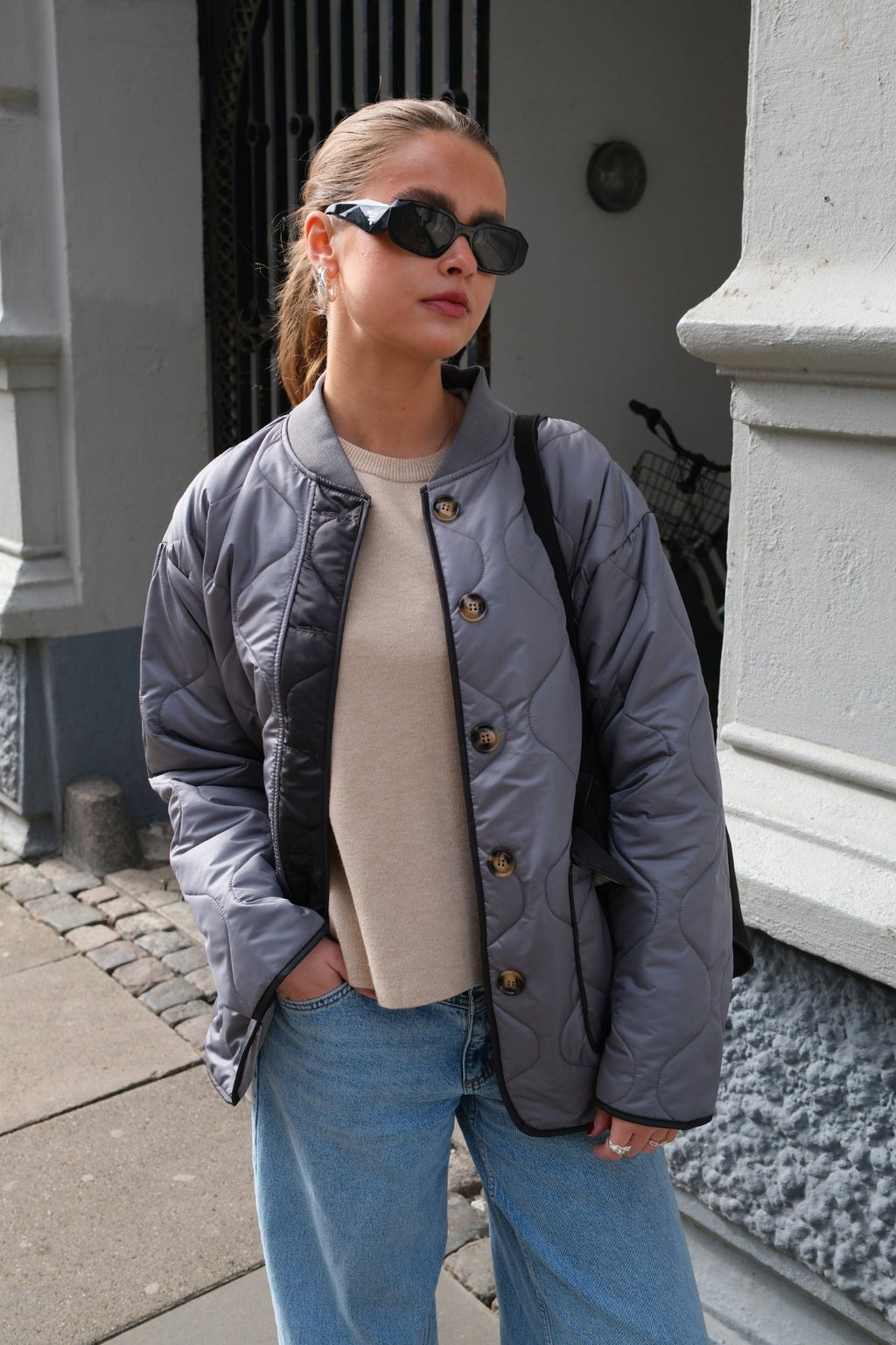 Gewatteerd blokjack - grijs/zwart