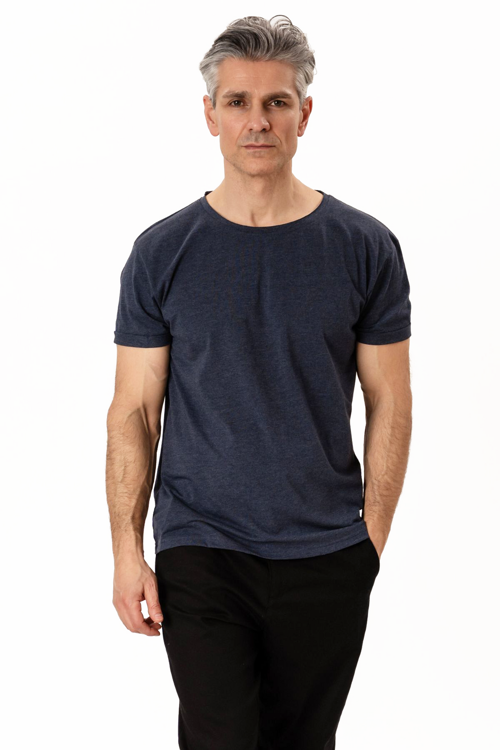 Deep Neck T-shirt - Mottled Blue