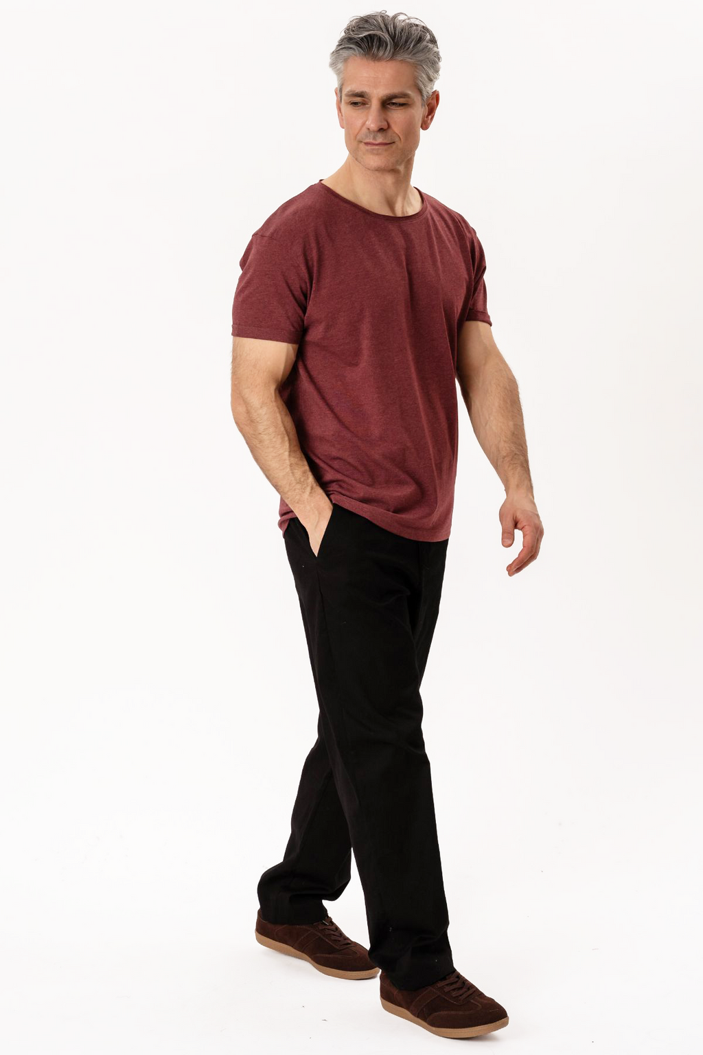 Deep Round Neck - Mottled Red