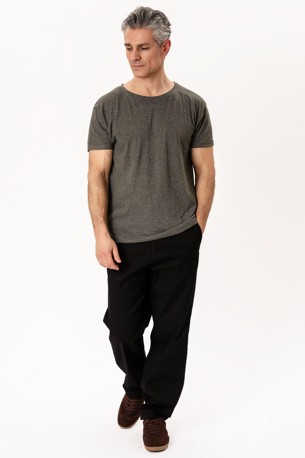 T-shirt met diepe hals - Donkergrijs