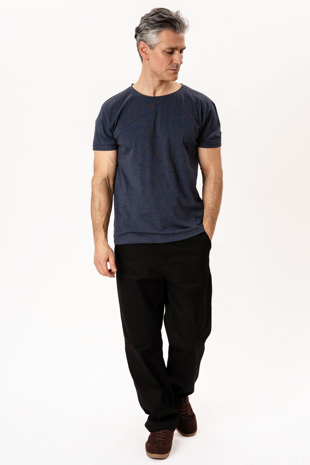 Deep Neck T-shirt - Mottled Blue