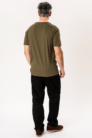 T-shirt met diepe hals - Olijfgroen